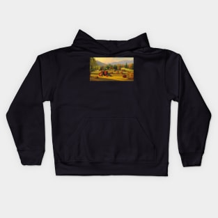 An artificial intelligence dreamscape of a fall harvest scene Kids Hoodie